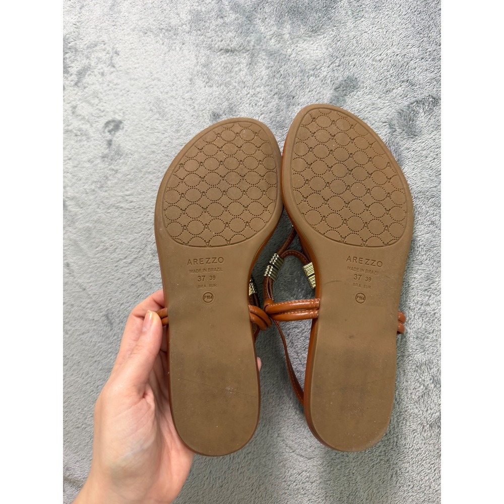 Arezzo Leather Cognac Brown Sandals Made in Brazil Coastal Summer European Italy - Picture 5 of 5